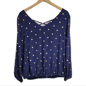 Torrid Navy Chiffon Long Sleeve Elastic Hem Lattice Blouse Torrid 00 M L